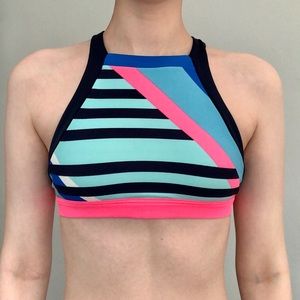 (Aerie) Striped High Neck Bikini Top